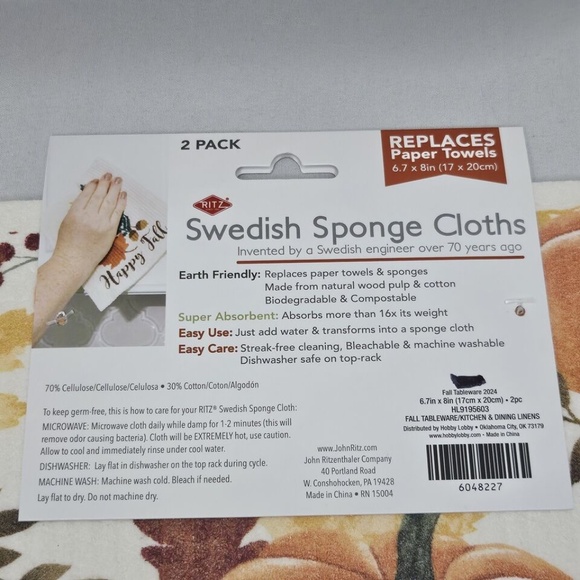 New Set of 2 Ritz Swedish Sponge Cloth 2 packs Fall Leaves Pumpkins 6.7" x 8" - Picture 6 of 6